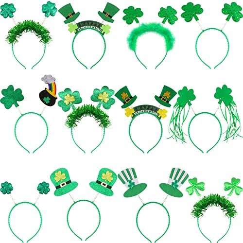 Cotiny 12 komada St Patrick Dan traka za glavu zeleni Shamrock trake za glavu Irski šešir glava Boppers kosa obruč za odrasle djecu