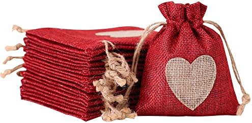 FILIFALA 30 kom crvene male poklon torbe, 3 x 4 inča Mini poklon torbica za nakit sa vezicom od Jute platneni džepovi za vjenčanje,zabavu,rođendane,