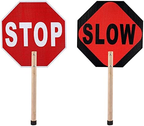 Stop spori dvostrani znak, 13 aluminijumski stop spori znak sa drvenom ručkom, metalni reflektirajući znak za zaustavljanje sporog