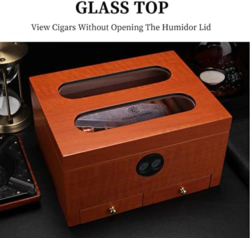 CIGARLOONG Handcraft Cigar Humidor, drži 45-60 cigara, Desktop kutija za cigare od kedrovine sa prednjim digitalnim higrometrom, ovlaživač