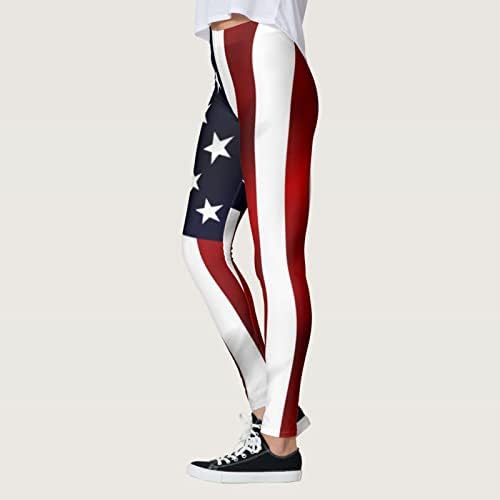 Tajice sa visokim strukom za žene 4. jula ne vide kroz atletsku kontrolu stomaka pantalone za trening sa američkom zastavom