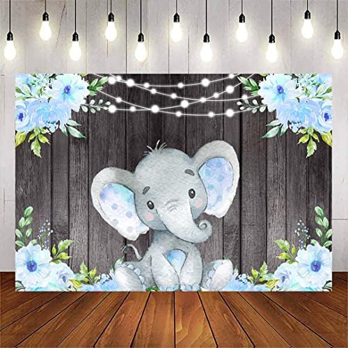Avezano plava cvjetna pozadina slonova za Baby Shower Boy Rustikalna Drvo siva Elephant tema ukrasi za zabavu za novorođenčad za zabavu