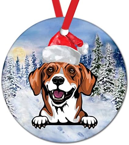 Peeking pas sa Santa šešir Božić Ornamenti akvarel Božić pet Božić dekoracije poklon Schnauzer pas odmor prisutan okrugli keramički