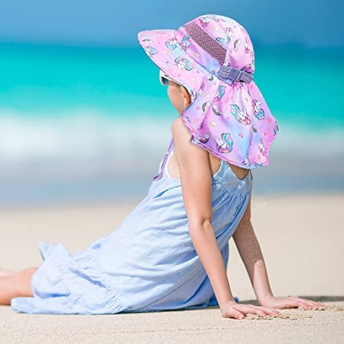 Dečiji šešir za sunce za devojčice šešir na plaži sa širokim obodom letnji šešir sa preklopom za vrat za malu decu 2-9 godina
