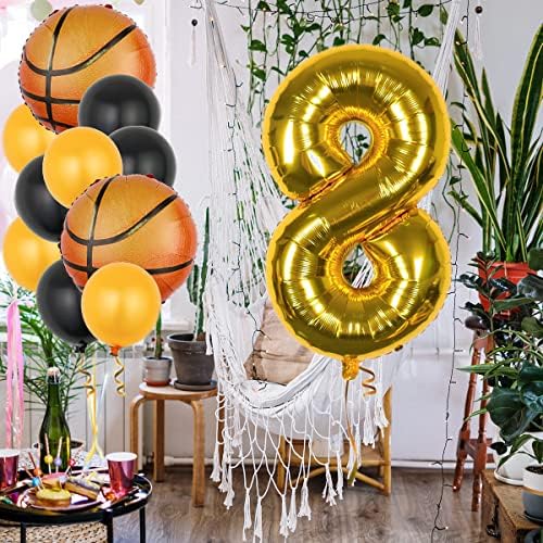 Košarkaški balon set 8. rođendana ukras broj 8 folija balon Zlatni košarkaški balon ukras crni žuti balon za lateks za dječje rođendanske