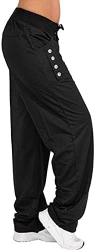 Zlovhe Široke pantalone za noge za žene, teretne hlače Baggy pamučne pantalone za pamučne pahulje Pocket casual nacrtajući elastični