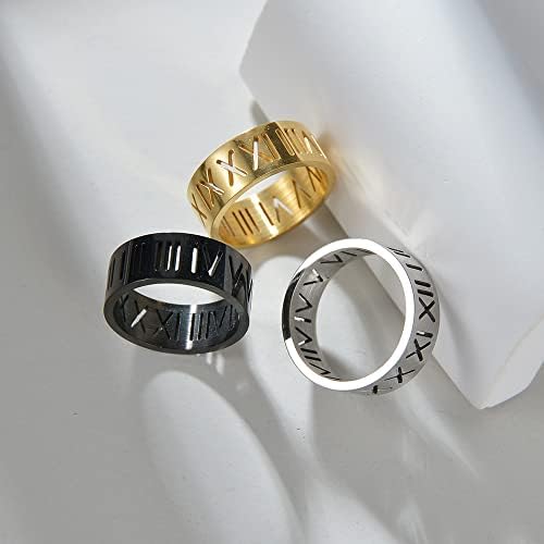 Elefezar ažurni prsten sa rimskim brojevima za žene od nerđajućeg čelika 8mm Široki vjenčani prsten obložen nakitom