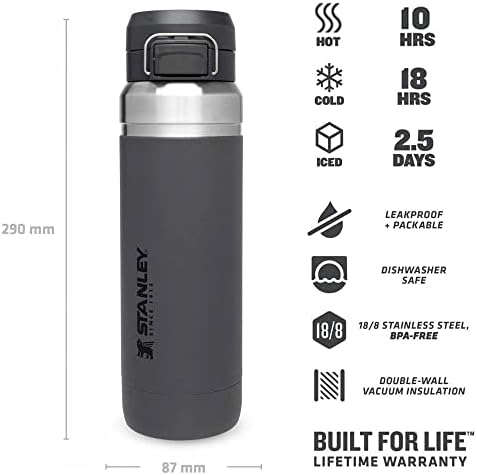 Stanley Quick Flip boca od nehrđajućeg čelika 1,06l / 36oz charcoal - izolirana boca za izolirana voda - LID tipka za zaključavanje