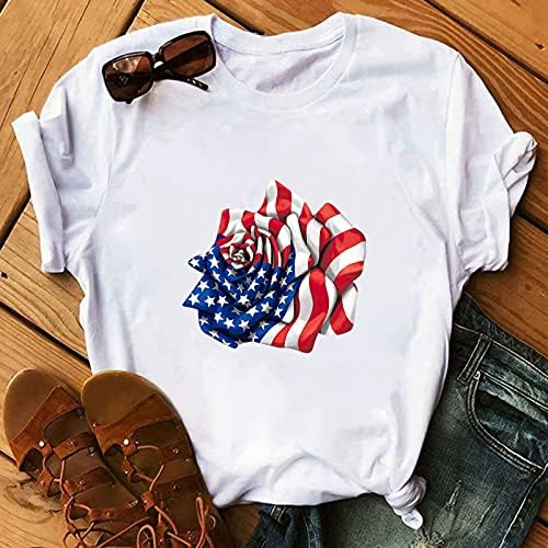 4. jula Košulje za žene Ljeto Amerika Zastava Grafičke teenje Vrh labavih casual mashirts kratkih rukava patriotski bluze