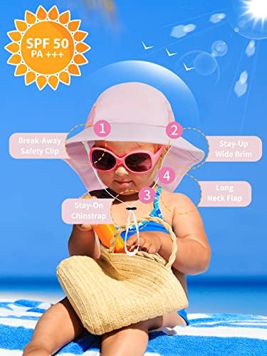 Baby šešir za sunce za malu djecu djevojčice šešir za sunce UPF 50+ zaštitni šešir za plažu Široki obod za vrat sa preklopom za pecanje