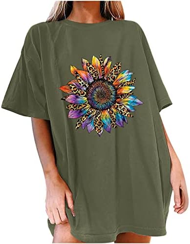 Kratki rukav pamuk Crew Neck Sun suncokret cvijet grafički Salon bluza Tee za žene jesen ljeto Top BL BL