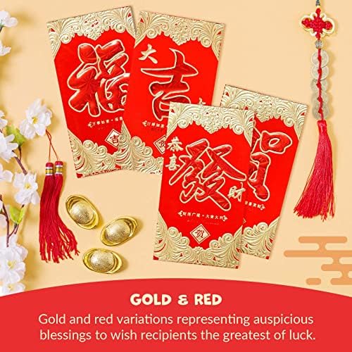 Kineske Nove godine crvene koverte - 24-Count Kineski crveni paketi, Hong Bao sa zlatnim i crvenim folijom dizajn, poklon novac koverte,