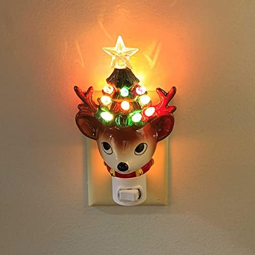 Ganz Reindeer sa stablom noćnim svjetlom, visina 5,25 inča, keramike i električne