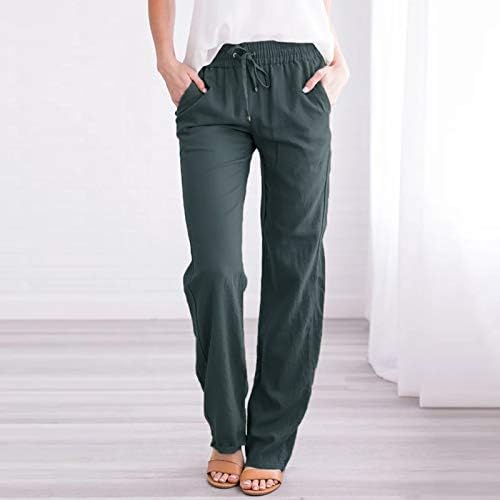 Adpan Yangqigy ženske casual pantalone ravno čvrste elastične hlače duge nevladavajuće posteljine žene ženske poslovne casual pantalone