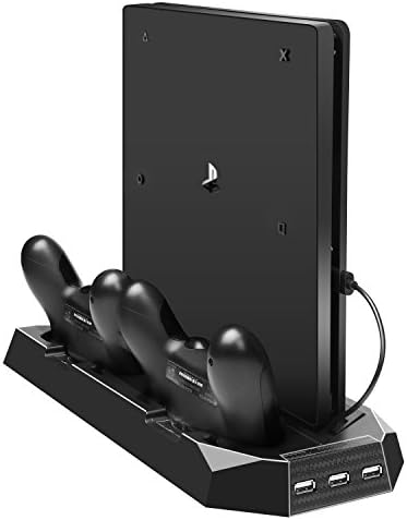 Cppslee PS4 punjač za kontroler Slim vertikalni štand ventilator za hlađenje sa punjačem sa dvostrukim kontrolerom, stanica za punjenje