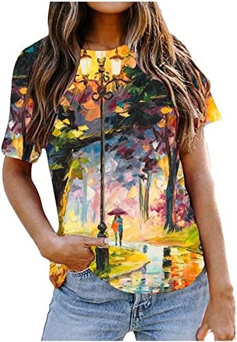 Ženski kratki rukav casual vintage grafički tee vrhovi Crewneck Cross Print Pulover majice Moda 2023 Ljetne bluze