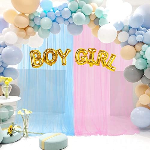 Ružičaste i plave tulle pozadine za rod otkrivaju djevojku i dječačke zabave čiste pozadinske zavjese za rođendanu za bebe rođendana