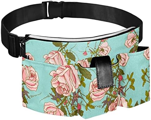 Vintage Pink Roses Romantic Blue Fanny Pack za žene i muškarce, vreće struka, Torba za trčanje struka, velika torbica i podesivi remen,
