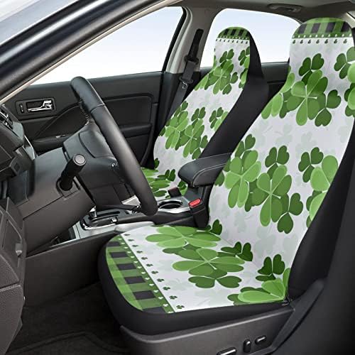 Youngkids Dan St. Patricke Lucky Clover Print Auto sjedav za sjedalo 2 komada Univerzalni prednji kajtski jastuk za SUV / Cars / Kamioni, Buffalo Provjerite dekor zaštitnog dijela za zaštitu automobila Lako za instalaciju