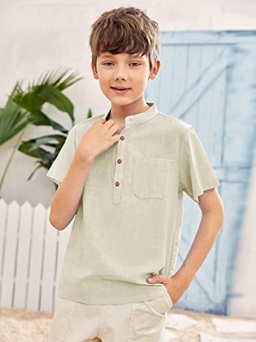 Inorin Boys Button Up Henley Shirt kratki rukav lagana ljetna posteljina pamučne haljine majice Tees vrhovi sa jednim džepom