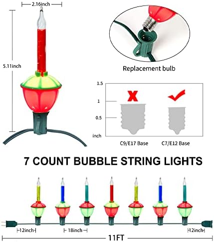 Konictom Božić Bubble string Lights - 7 tradicionalni višebojni Bubble Lights - ul navedene za odmor Party, kuća, Božić proslave dekor,