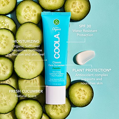 COOLA organska krema za sunčanje za lice SPF 30 losion za sunčanje, dermatolog testirana Njega kože za svakodnevnu zaštitu, veganska i bez glutena, krastavac, 1.7 Fl oz