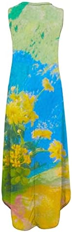 Ženske haljine bez rukava Tie Dye štampane Casual cvjetne labave ljetne duge Maxi haljine haljine za džepove na plaži