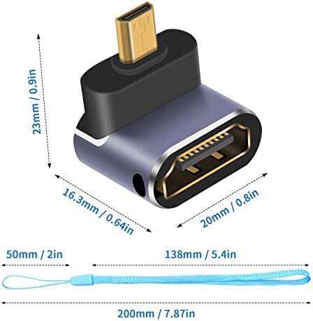 Duttek 8k 90 stepeni Micro HDMI na HDMI Adapter, donji ugao HDMI ženski na Micro HDMI muški Adapter, Micro HDMI Adapter, sa LED svjetlom