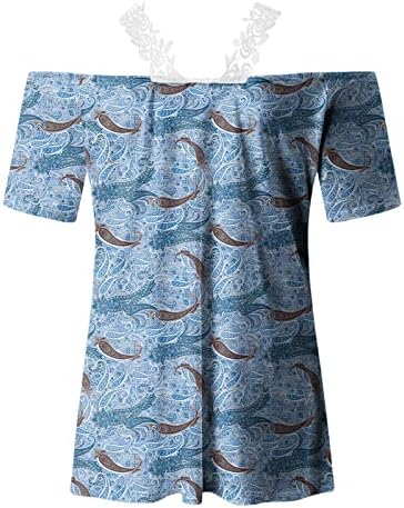 Hladni vrhovi ramena za žene, cvjetni V vrat tunike Tees Dressy Casual čipkasta bluza sa remenima kratki rukav ljetna majica