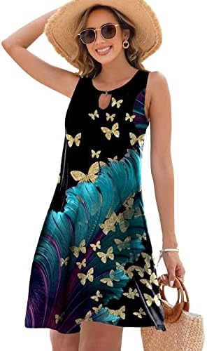 ETCYY ljetne haljine za žene 2023 trendi Boho cvjetni Print Cover Up Crew vrat bez rukava sarafani & nbsp;sa & nbsp;džepovima