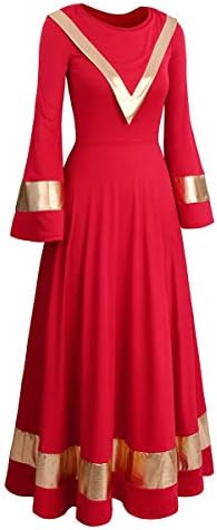 Owlfay Womens Metallic Gold Liturgical Plesna haljina Ruffle Bell rukava Labavi fit fit duljina plesna odjeća obožavaju kostim
