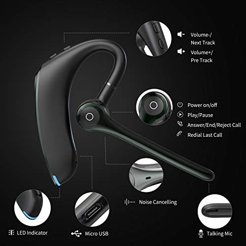 Bluetooth slušalice, bežični Bluetooth slušalica V5.0 Dual Mic Buke Otkazivanje slušalice ugrađene 2Mic 16hrs Hands-Calling za vožnju