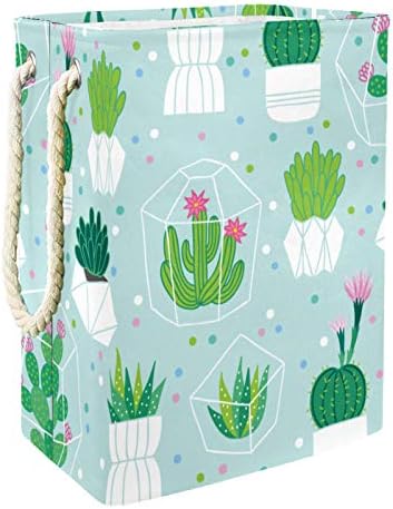 Korpa za veš Cactus Cacti zelene biljke uzorak sklopiva platnena korpa za odlaganje veša sa ručkama odvojivi nosači koji dobro drže vodootporne za organizaciju igračaka u vešeraju spavaća soba