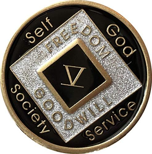 5 godina crna i srebrna Glitter na medaljon Official narkotika Anonymous Chip