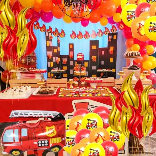 52pcs Vatrovratnice za rođendan Vatrogasno vozilo balonski vatrogastan rođendan zabava ukras folija vatrogasni hidrant, ognjište,