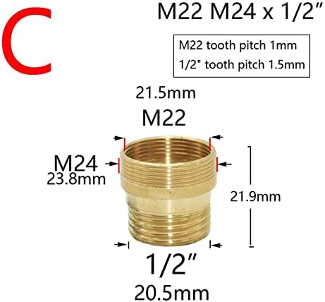 Mesing srebrna slavina za vodu 1/2 do M16 M18 M20 M22 M24 M28 Konektor za konektore za kuhanje i kupatilo 1pcs