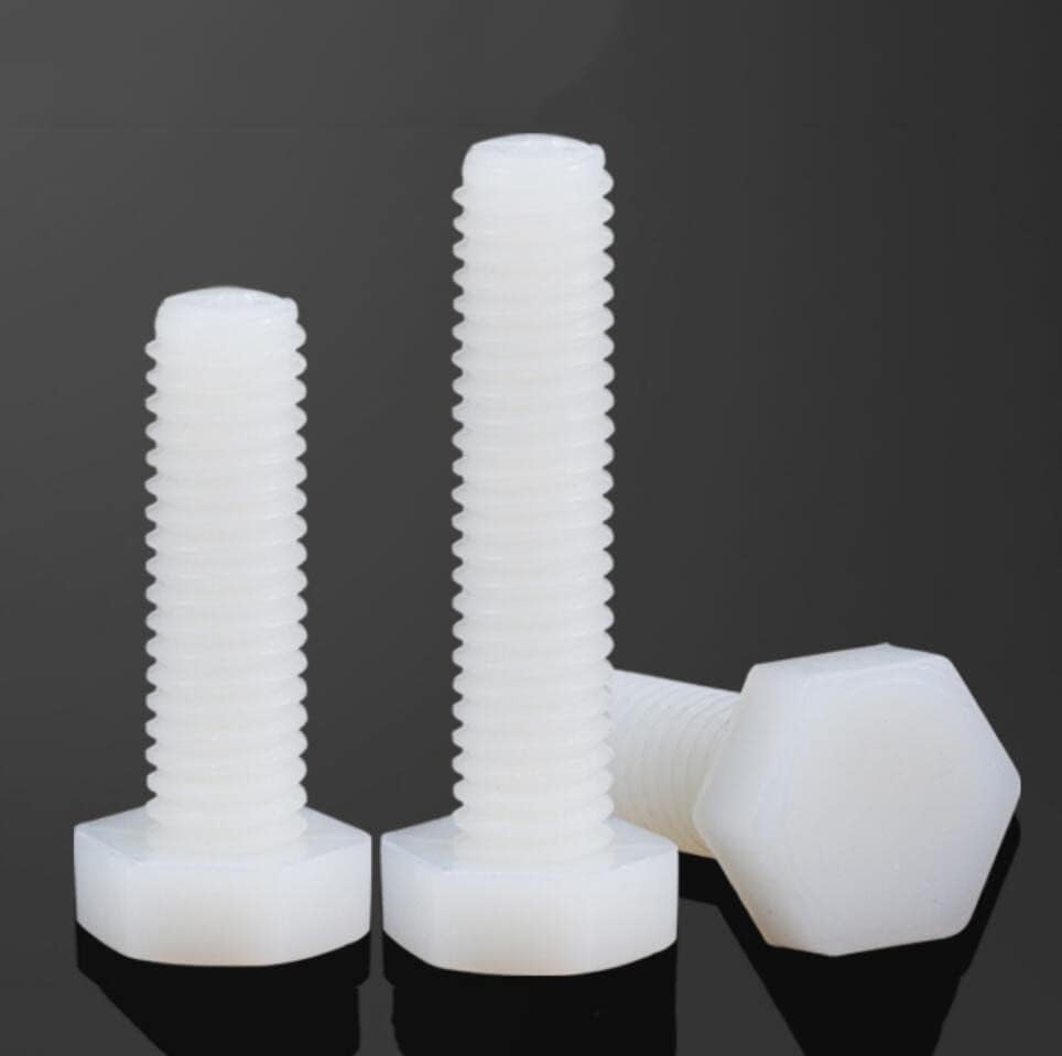 100pcs Nylon hex screw M3 M4 M5 size hexagon socket thread pitch PA66 white plastic bolt insulation preservative 4mm 50mm long