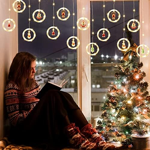 Zcwzmw Božić prozor viseća svjetla, 9.8 Ft 125 Led Božić zavjese svjetla, USB pogon Božić zavjese Fairy niz svjetla za prozor, Jelka,