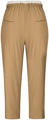 Ženske pamučne lanene pantalone 2023 Casual labave široke noge Palazzo Lounge Fit pantalone sa vezicama sa džepovima