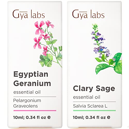Geronium ulje za ulje za kožu i kadulje za set kože - čista terapijska esencijalna ulja Set - 2x10ml - Gya Labs