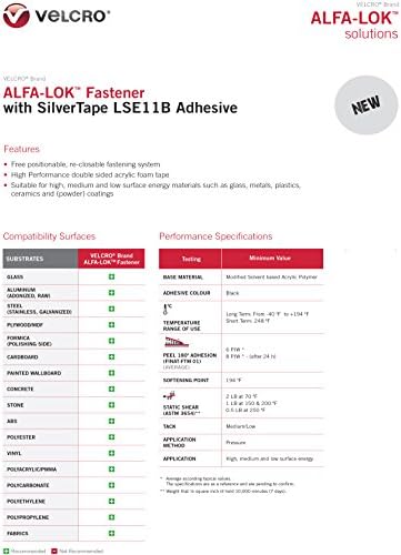 Velcro® Brand Alfa-Lok ™ Reclosable pričvršćivač sa tehnologijom za zaključavanje, crna, 1 W X 2 'Nije sačinjena sa ljepilom visokih performansi