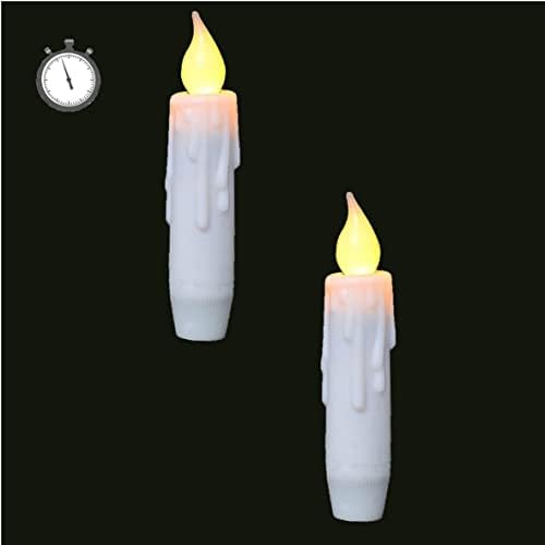 LINCOUNTRY svijeće na baterije sa treperavim plamenom, bez plamena kratke konusne svijeće,4,75 inča bijeli tajmer Led konusna svijeća,prozorski