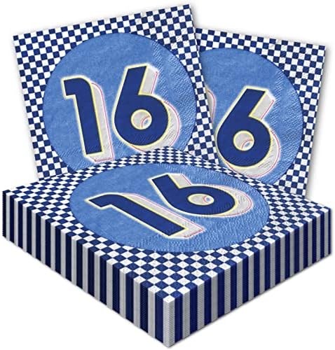 Haverkamp šesnaest plavih napitaka! 48 Rodna neutralna šesnaestina salveta za rođendan, 5-inčni kvadrat.