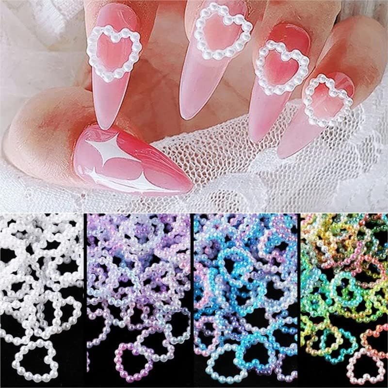 100PCS / Bag Hollow Heart Pearl Nail Art Charms 11mm Bijelo Pink Pearl Flatback 3D korejski DIY ukras za nokte Valentinovo Pokloni