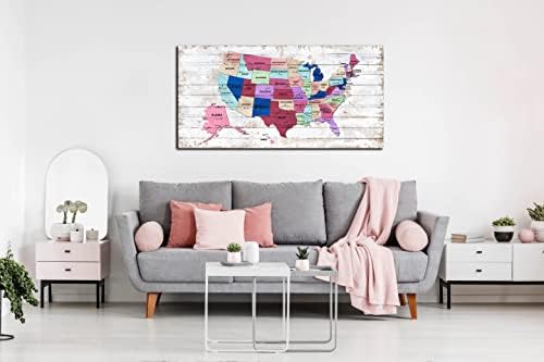 ZHAOSHOP Pink Wall-Art za spavaću sobu - Sjedinjene Države mapa dekor spavaće sobe za djevojčice - SAD mapa zidni dekor spreman za