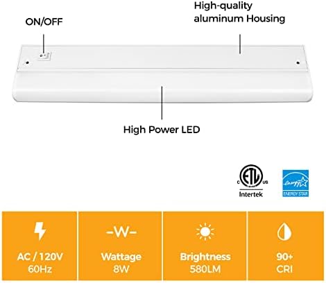 Hizashi LED pod kabinet svjetla samo spojena, 8W 580lm direktna žica pod ormar rasvjeta, dimabilna, CRI 9 90, ETL & Energy Star Certified,