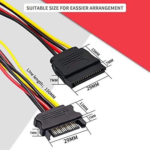 DAFURUI 4kom SATA Power Splitter Cable, 15-pinski muški na 15-pinski dvostruki ženski kabl za napajanje 8 inča