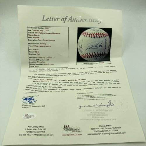 1996. Atlanta Braves NL Champs tim potpisao je bajzbol nacionalne lige JSA COA - autogramirani bejzbol
