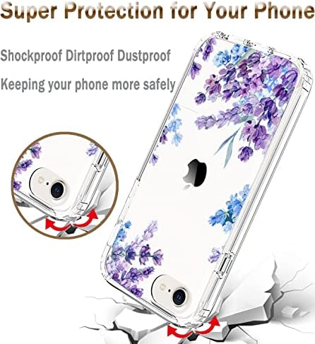 Yiyiyaya za iPhone SE 2022 futrola, iPhone SE 2020 futrola sa izgrađenim zaštitnikom zaslona, ​​čist cvjetni uzorak za djevojke, full