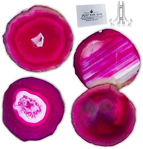 Purple Agate Casters Set od 4, 3,5-4 Geode Coaster Dragine Prirodni podneri za piće, ljubičasti agate Cup Mat za kućni dekor, pogodan